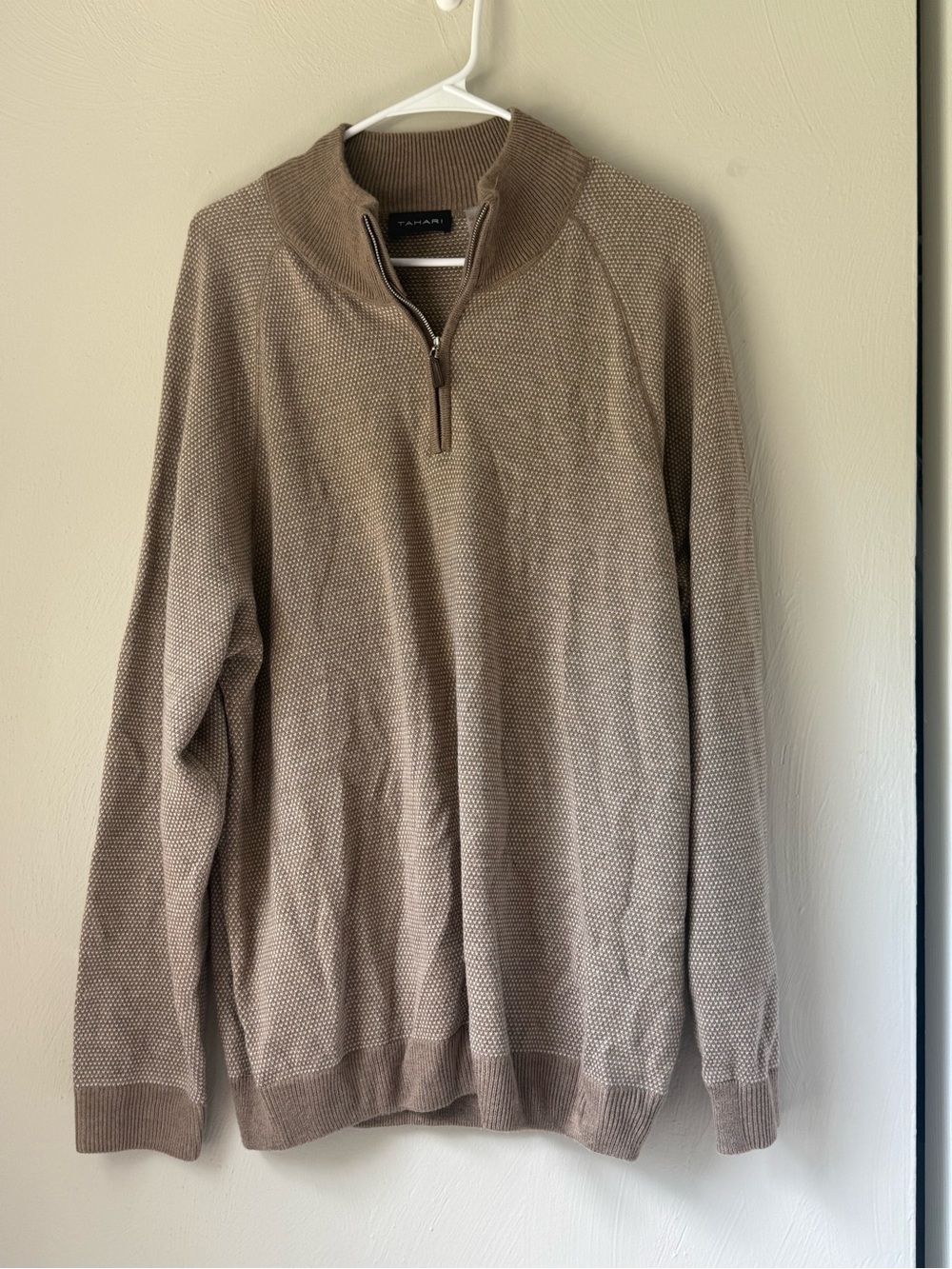 Tahari Men's Zip-Neck Sweater in Taupe